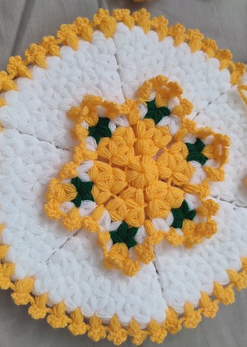 El Yapımı Sarı Beyaz Örgü Lif Seti - Görsel 3