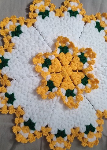 El Yapımı Sarı Beyaz Örgü Lif Seti - Görsel 2