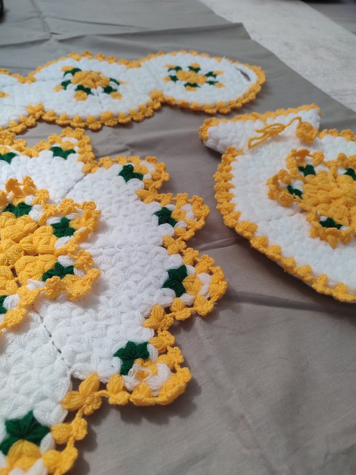 El Yapımı Sarı Beyaz Örgü Lif Seti - Görsel 5