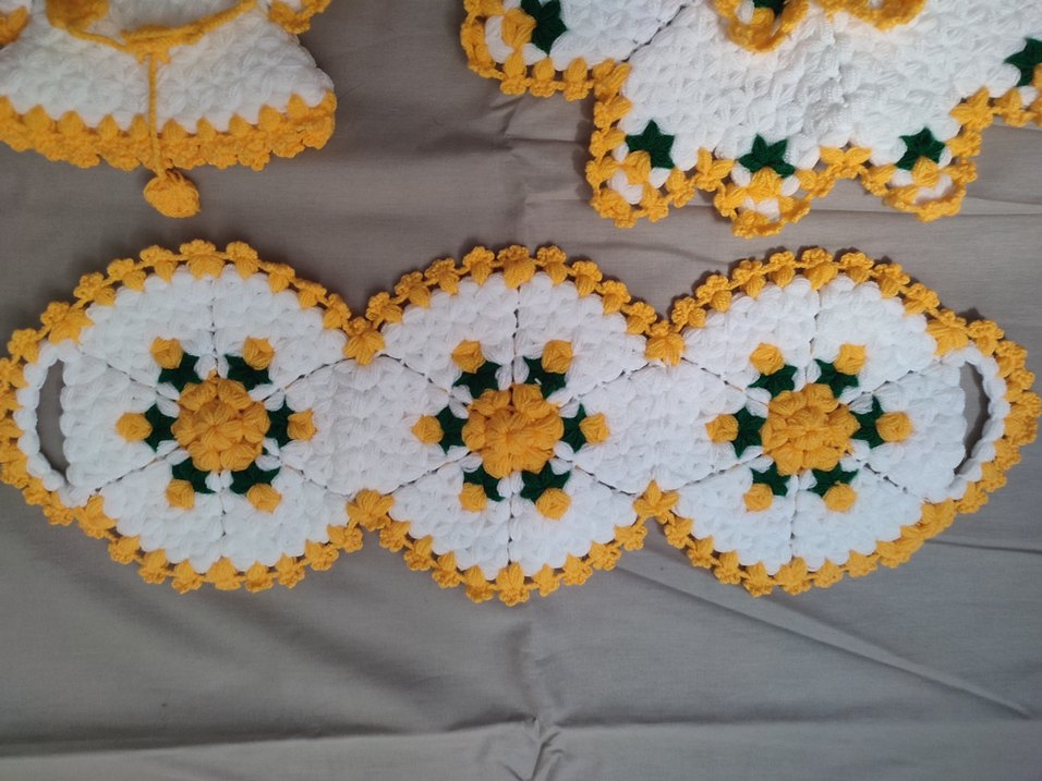 El Yapımı Sarı Beyaz Örgü Lif Seti - Görsel 4