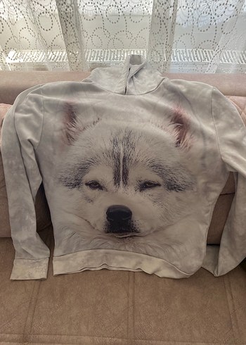 Gri Kapüşonlu Kadın Sweatshirt - Peluş Detaylı