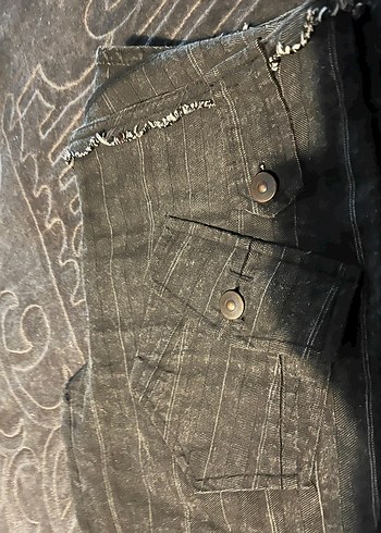 Kemerli Çizgili Gri Kadın Denim Pantolon - Görsel 7