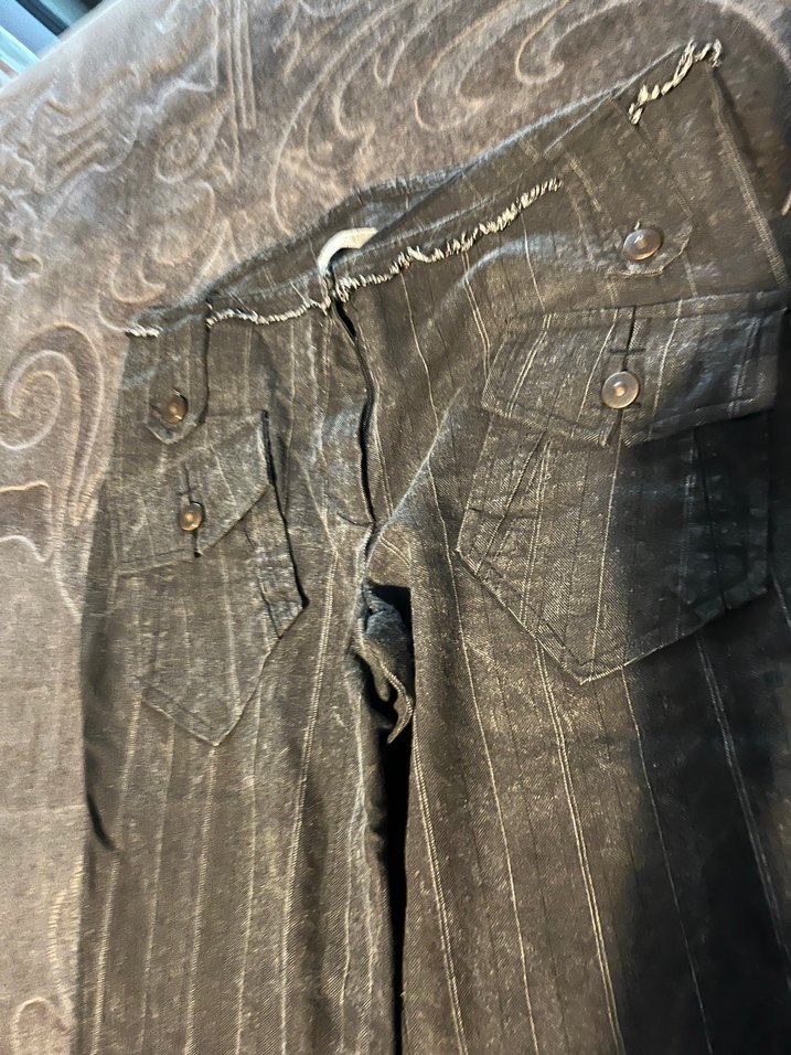 Kemerli Çizgili Gri Kadın Denim Pantolon - Görsel 3