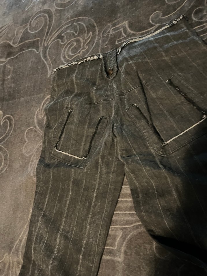 Kemerli Çizgili Gri Kadın Denim Pantolon - Görsel 4