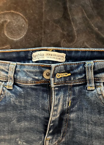 Bershka Düğmeli Gri Mavi Kadın Mini Kot Şort - Görsel 6