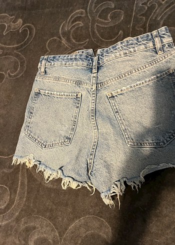 Bershka Düğmeli Gri Mavi Kadın Mini Kot Şort - Görsel 4