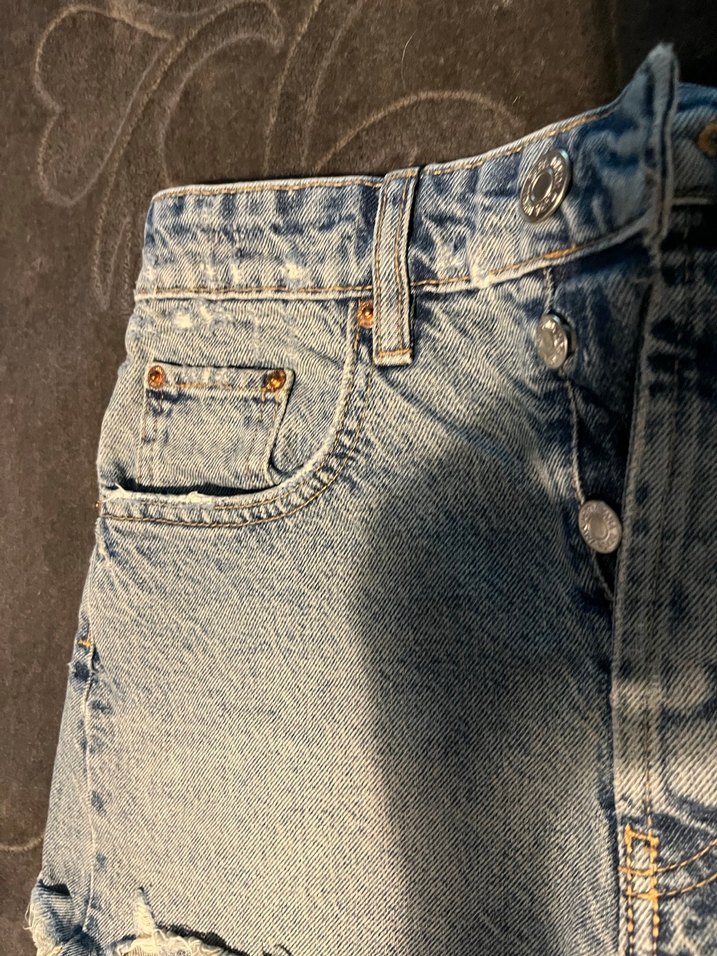 Bershka Düğmeli Gri Mavi Kadın Mini Kot Şort - Görsel 2