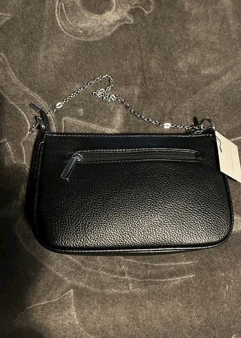 Siyah Yılan Desenli Zincir Detaylı Deri Çanta - Görsel 3