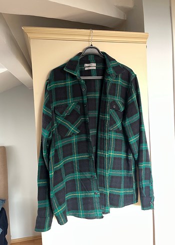 Zara Düğmeli Erkek Yeşil Ekose Gömlek
