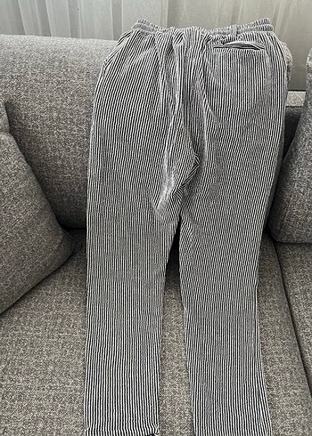 Gri çizgili beli lastikli jean - Görsel 4