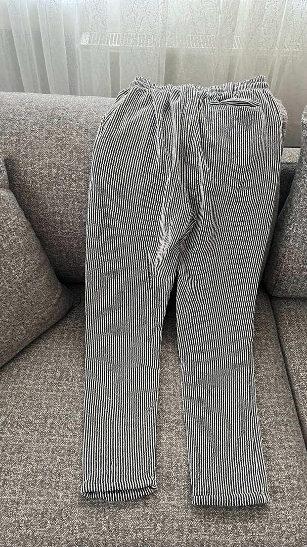 Gri çizgili beli lastikli jean - Görsel 4