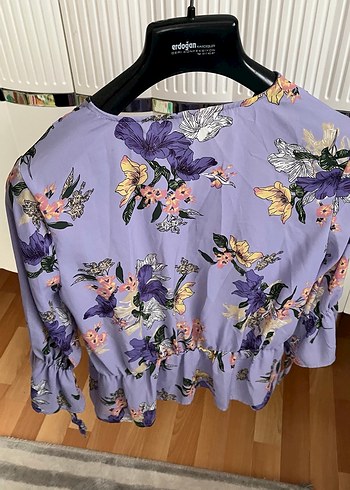Mor Çiçek Desenli Bohem Bluz - Görsel 4