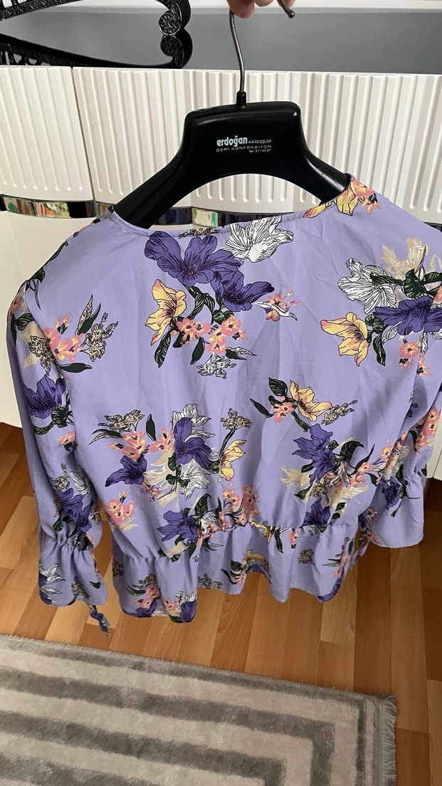 Mor Çiçek Desenli Bohem Bluz - Görsel 4