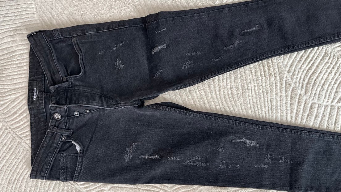 Kemerli Siyah Dar Kesim erkek  Kot Pantolon - Görsel 2