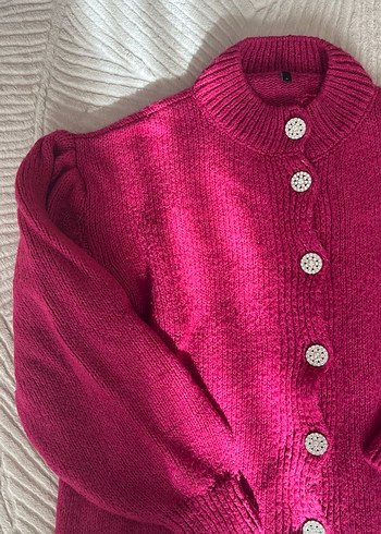 Bordo Düğmeli Kadın Triko Hırka - Görsel 3