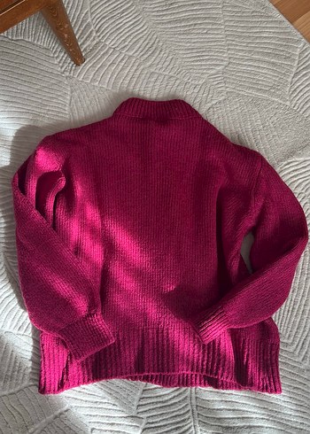 Bordo Düğmeli Kadın Triko Hırka - Görsel 4