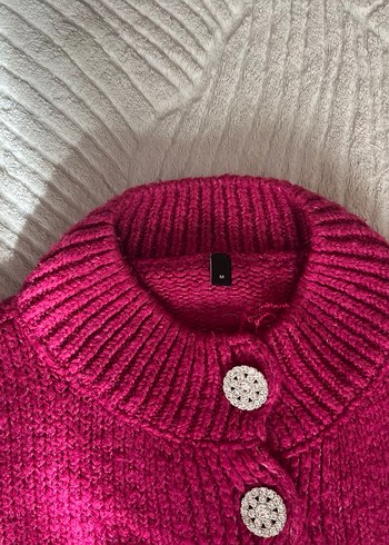 Bordo Düğmeli Kadın Triko Hırka - Görsel 2