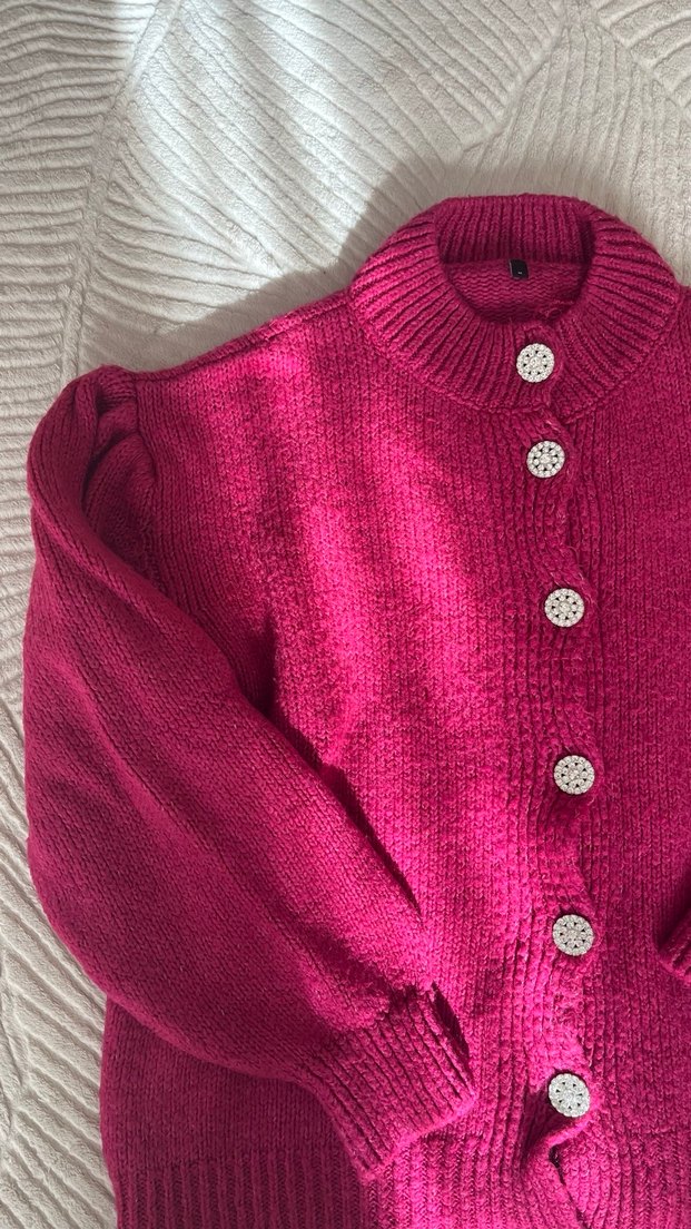 Bordo Düğmeli Kadın Triko Hırka - Görsel 3