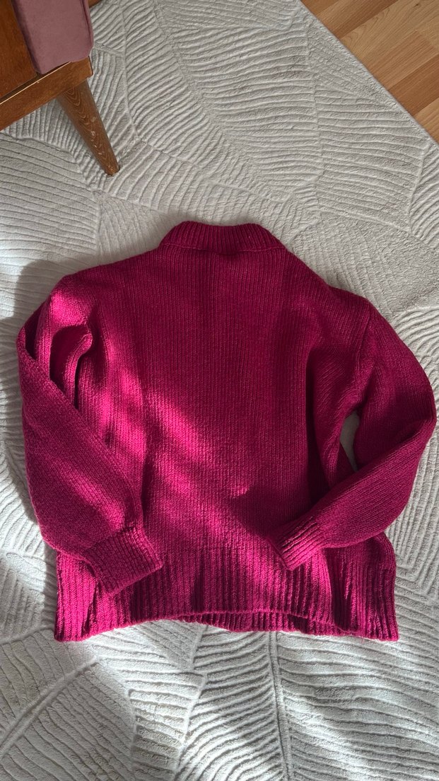 Bordo Düğmeli Kadın Triko Hırka - Görsel 4