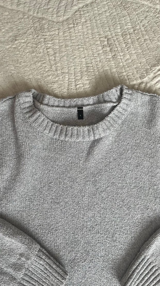 Gri Kadın Triko Kazak Uzun Kollu - Görsel 2