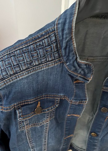 Düğmeli Kadın Mavi Denim Ceket - Görsel 3
