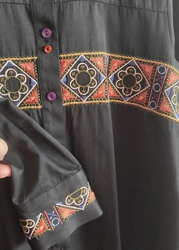 Nakışlı Uzun Kollu Bohem Kadın Tunik - Görsel 3