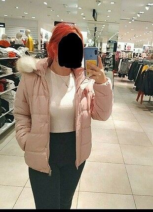 Peluş pembe şişme mont 