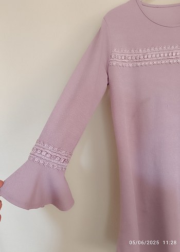 44 Beden pembe Renk Pembe Nakışlı Uzun Kollu Triko Tunik