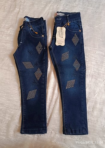 Payetli Nakışlı Kız Kot Pantolon