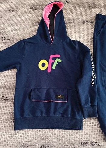 Kızlar için Lacivert Kapüşonlu ve Fermuarlı Eşofman Takımı - Görsel 2