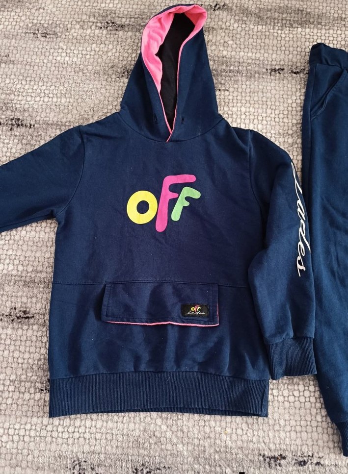 Kızlar için Lacivert Kapüşonlu ve Fermuarlı Eşofman Takımı - Görsel 2