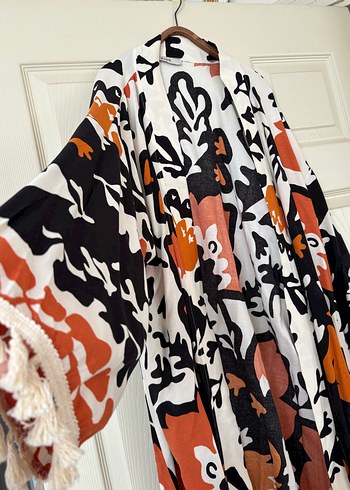 Püsküllü Uzun Desenli Bohem Kadın Kimono - Görsel 2