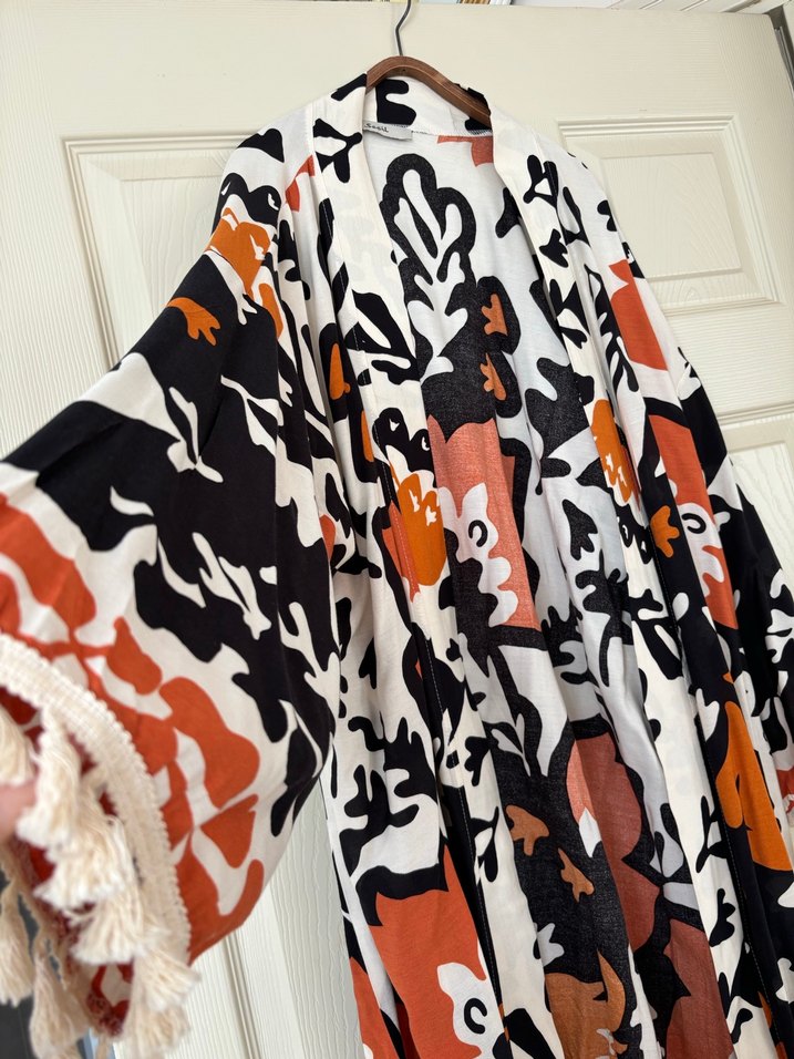 Püsküllü Uzun Desenli Bohem Kadın Kimono - Görsel 2