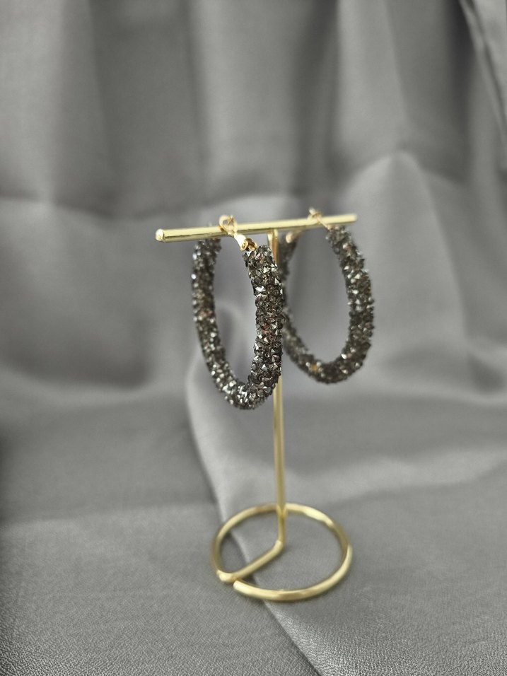 Siyah, gri ve koyu gri Boncuklu Küpe - Görsel 3