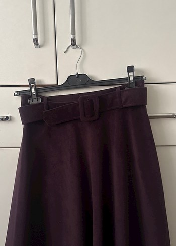 Kadın Mor Süet Kemerli Uzun Etek - Görsel 4