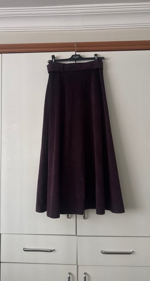 Kadın Mor Süet Kemerli Uzun Etek - Görsel 3