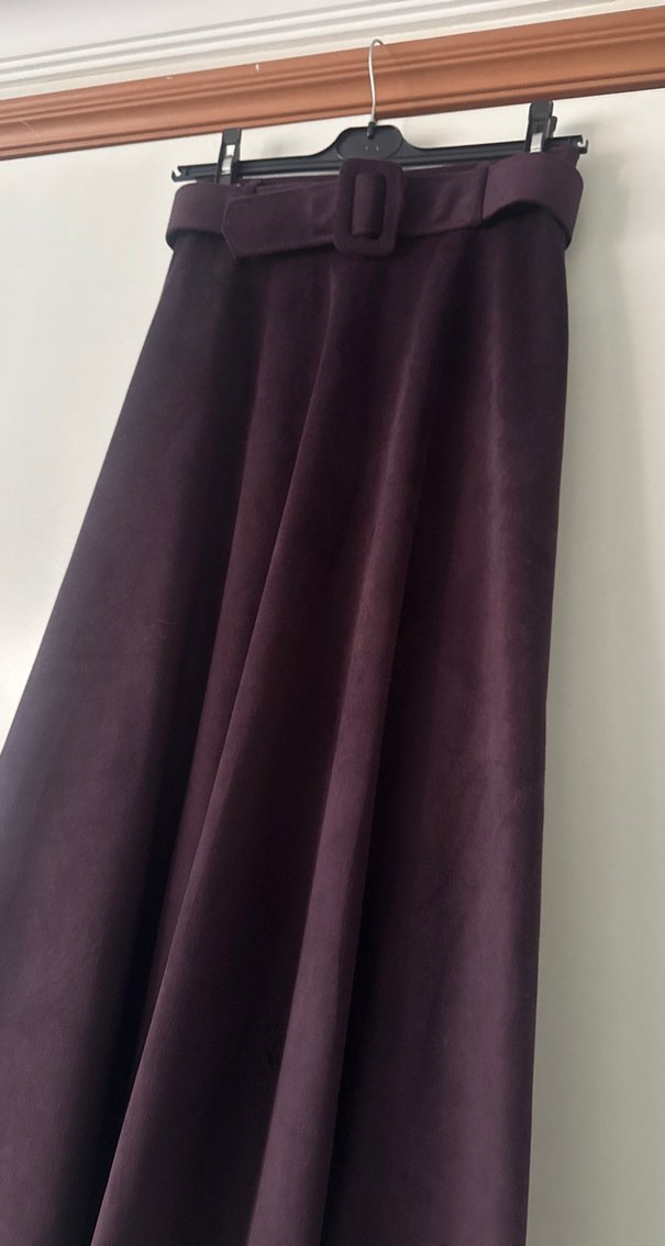 Kadın Mor Süet Kemerli Uzun Etek - Görsel 2