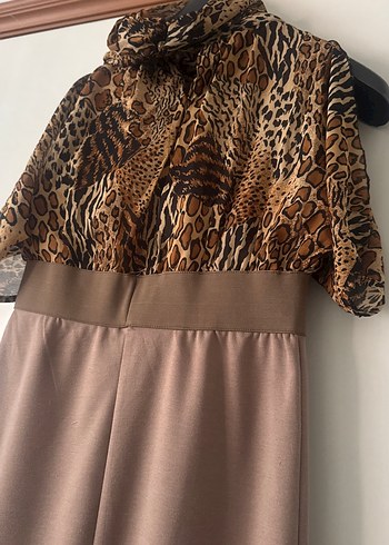 Leopar Desenli Kemerli Mini Elbise - Görsel 5