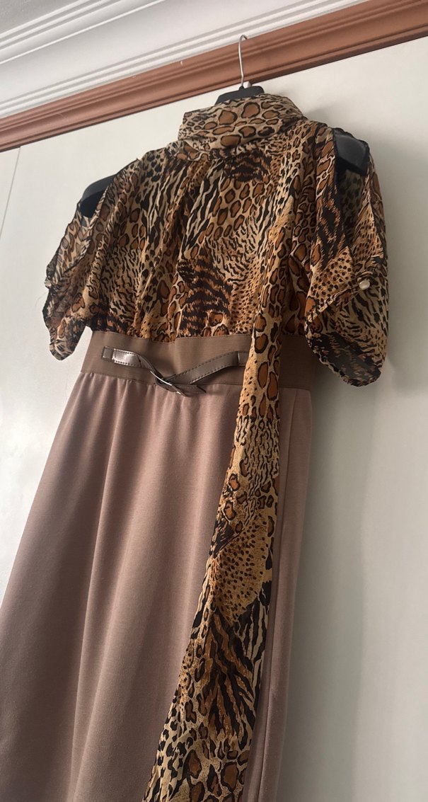 Leopar Desenli Kemerli Mini Elbise - Görsel 2