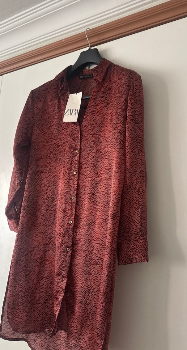 Bordo Uzun Kollu Desenli Kadın Gömlek - Görsel 2