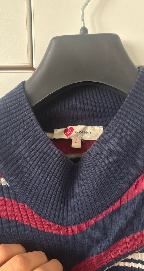 Çizgili Uzun Triko Elbise - Görsel 4