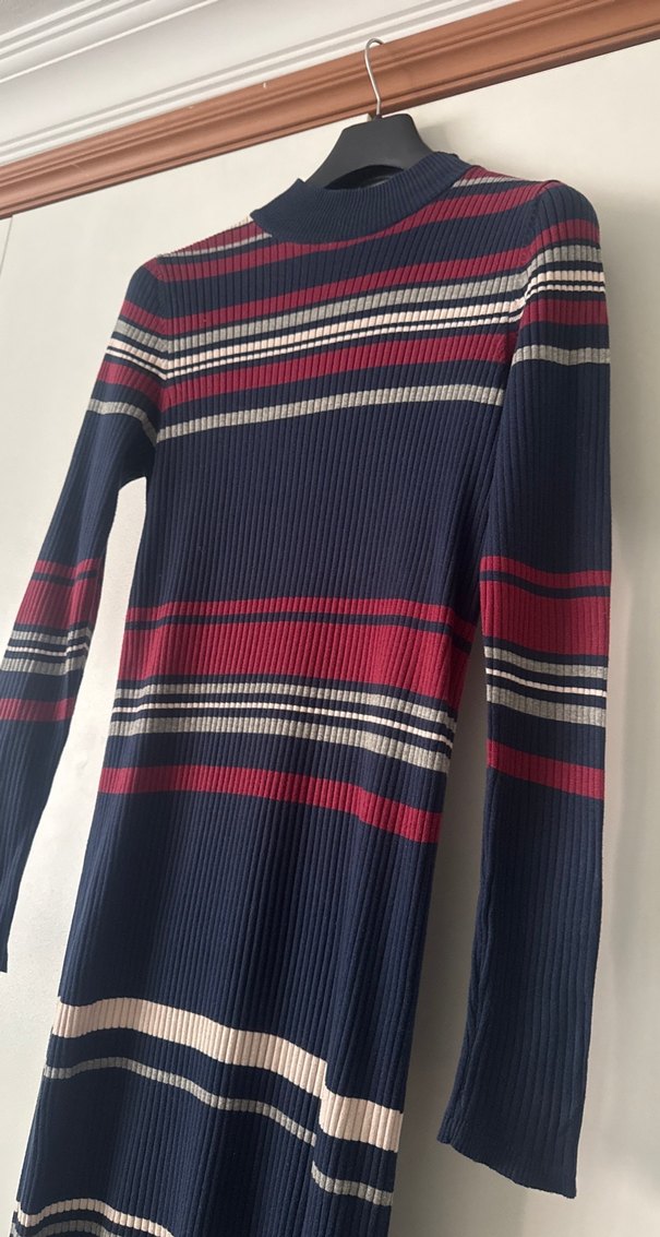 Çizgili Uzun Triko Elbise - Görsel 2