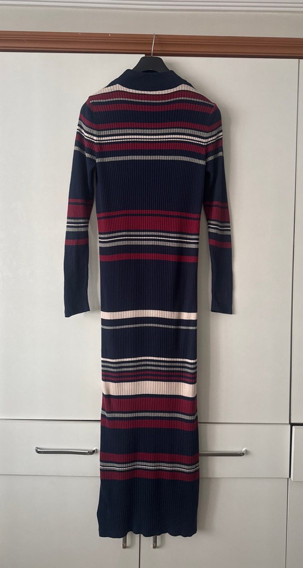 Çizgili Uzun Triko Elbise - Görsel 3