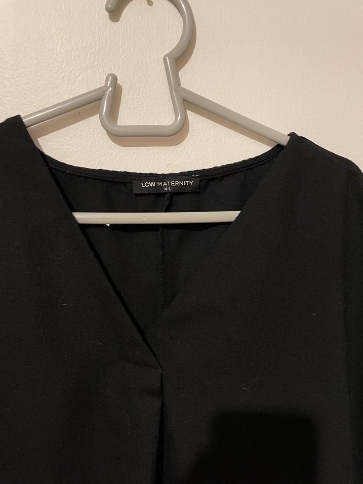 Lc Waikiki Siyah V Yakalı Hamile Keten Tunik - Görsel 2