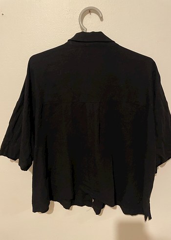 Siyah Keten Düğmeli Kadın Gömlek - Görsel 2