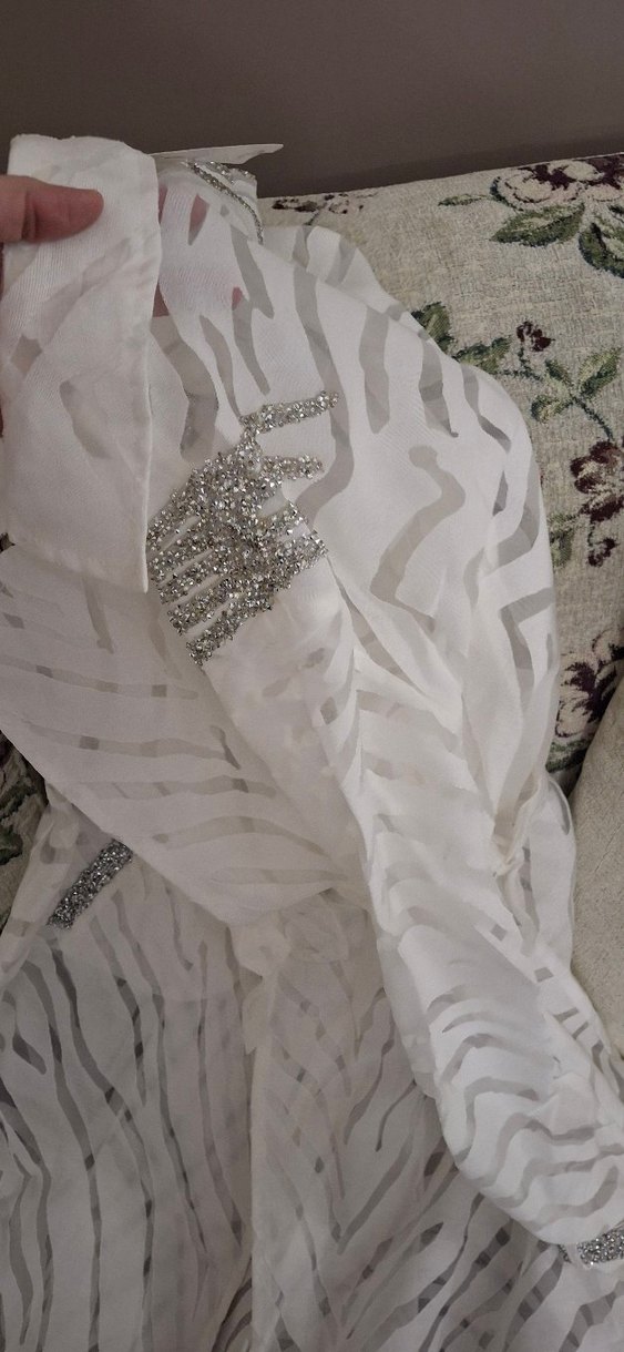 Uzun Beyaz Nakışlı Bohem Kadın abiye trenç - Görsel 5