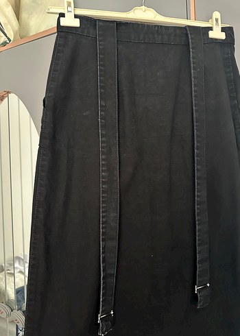 Düğmeli Siyah Uzun Denim Etek - Görsel 6