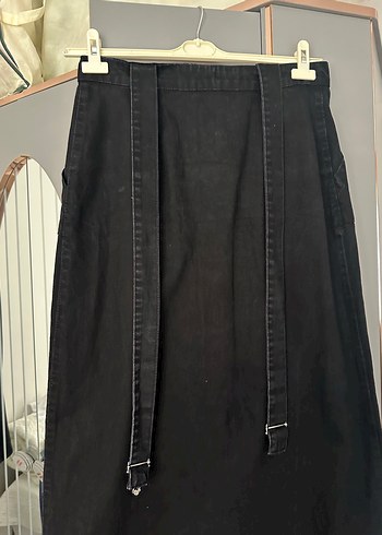 Düğmeli Siyah Uzun Denim Etek - Görsel 5