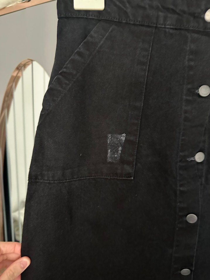 Düğmeli Siyah Uzun Denim Etek - Görsel 2