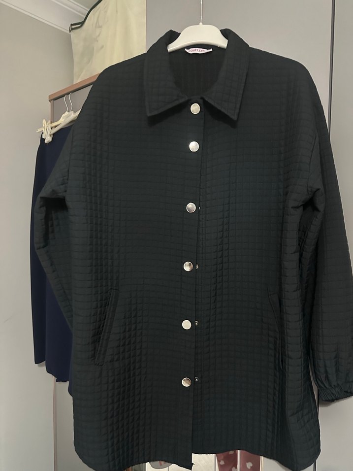 Düğmeli Gri Kadın Ceket - Görsel 5